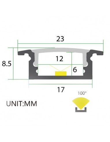 2m Slim Recessed LED profile extrusion L2000mm, W24.5mm